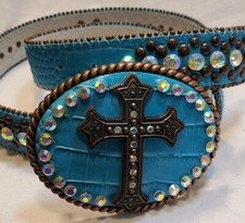 Ladies beautiful turquoise western bling belt detachable buckle