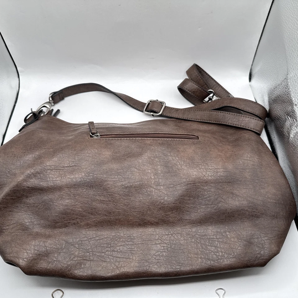 Francinel Leather Brown & Pewter Snakeskin Large Hobo Boho Crossbody Bag Purse - Image 4 of 4