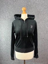 Image of Juicy Couture Hoodie Size L Black Velour Addison Velvet Diamante Logo Jacket Y2K