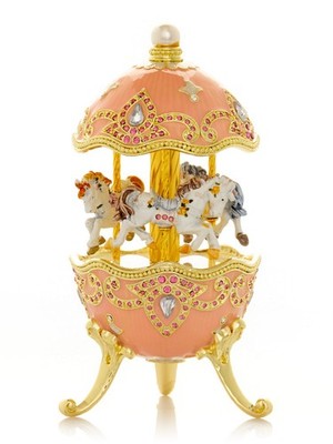 Keren Kopal Pink Wind up Music  Horse Carousel Decorated with Austrian Crystals