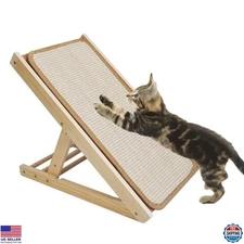 Sisal Cat Scratcher Ramp,Tilted Natural Wood Vertical Scratcher Pad for Cats