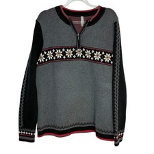Hanna Andersson Women Small Nordic Fair Isle 1/4 Zip Sweater Gray Black Cabin