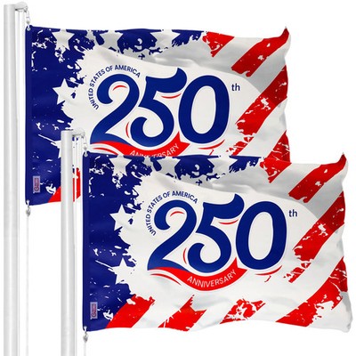 G128 2 Pack: USA 250th Anniversary Red Stripes Flag 3x5Ft Double Sided Printed