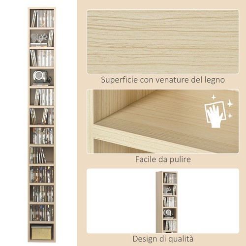 HOMCOM Mobile Porta CD a 12 Ripiani in MDF e Truciolato color Legno - Foto 6 di 10