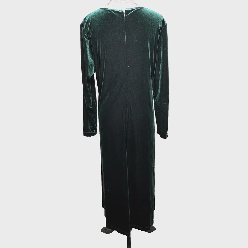 Платье женское Coldwater Creek PXL зеленое бархатное с длинным рукавом макси декольте - Изображение 3 из 4