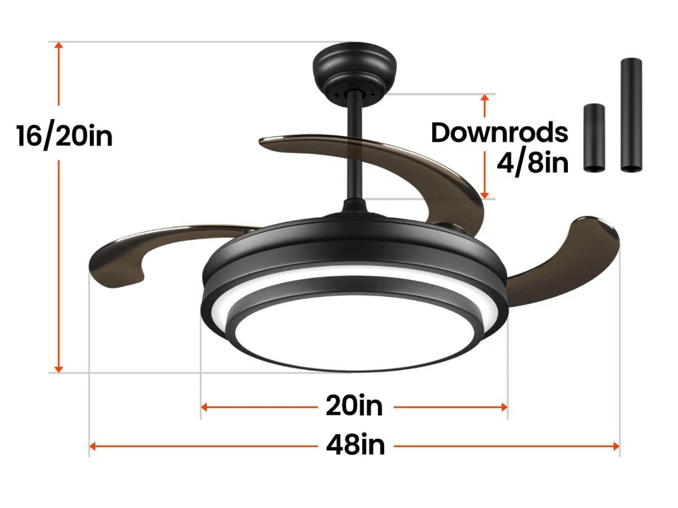 48 Inch Retractable Ceiling Fan with Lights and Remote,Black Fandelier Ceilin... - Image 2 of 4