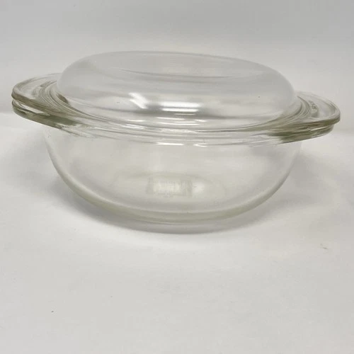 Vintage Pyrex #022 Clear Glass 1 Qt. Round Casserole Dish With Lid Baking Mixing