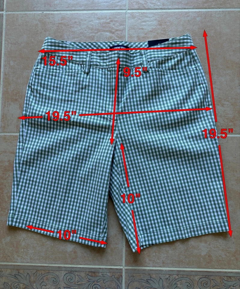 NEW-Lands' End Mujer Pantalón Corto Estampado Gingham en Verde/Blanco, Talla 6 Foto 2 de 4