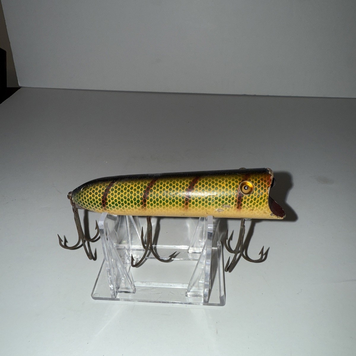 Vintage Heddon Lucky 13 Wooden ,Glass Eyes( No Cracks ) 4” Perch