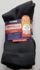Diabetic American Fusion Health @ Wellness 3 PR Black Crew Socks 80% Cotton #086