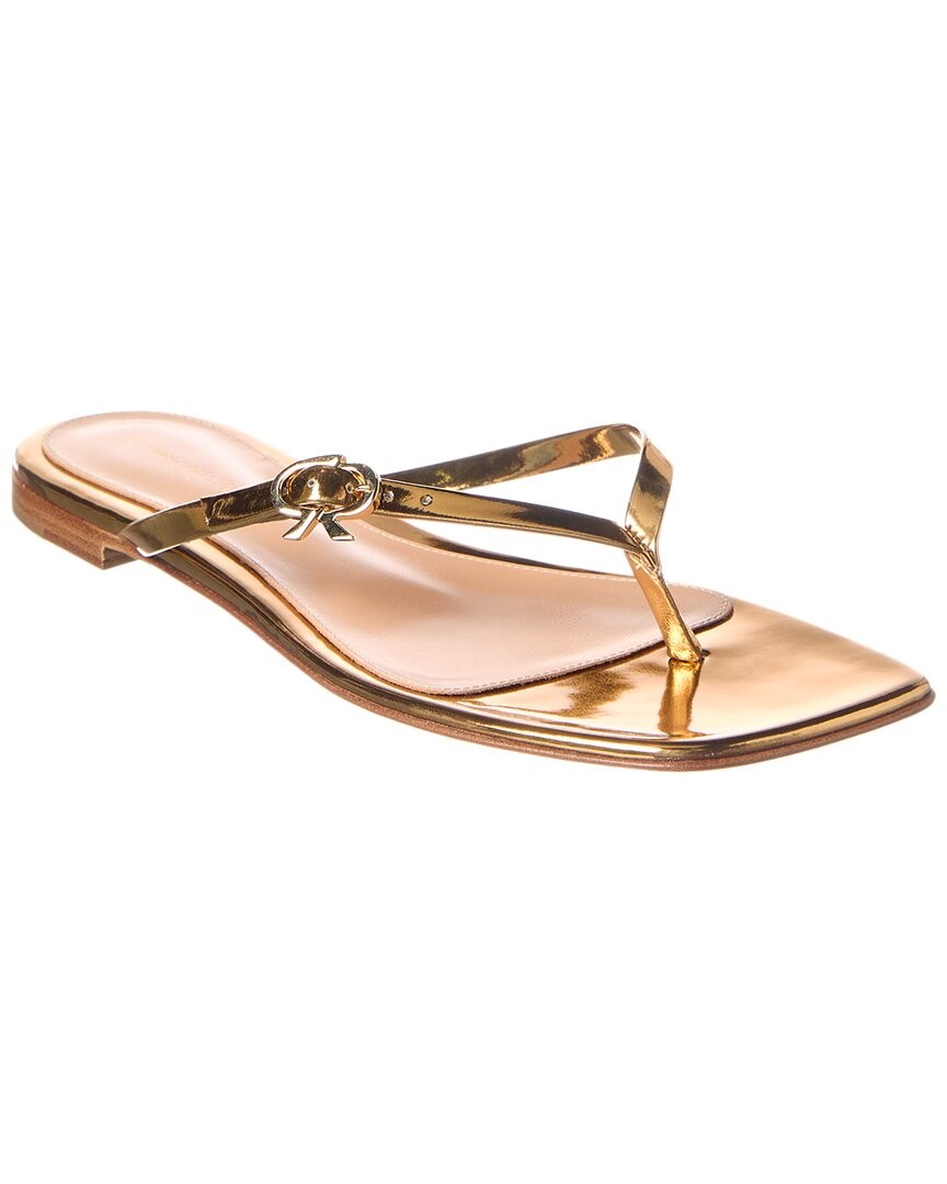 Gianvito Rossi Ribbon Thong Leather Sandal Womens Gold 375 60490₽