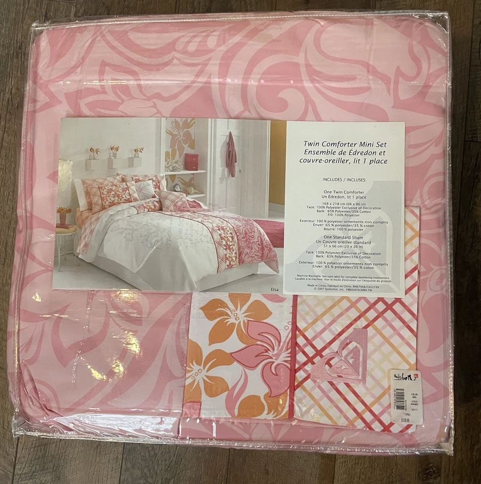 NUEVO Juego de cama edredón Roxy Room Elsa Twin 2 piezas surf playa tropical rosa hawaiano Foto 2 de 4