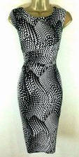 Phase Eight UK 18 Black White Print Pencil Dress Wiggle Office Work Smart