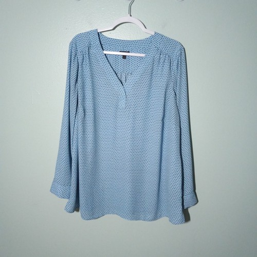 Talbots Blouse Top size 1X, Blue Black Polka Dot Flowy Tunic Classic Career