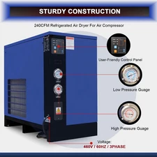 240CFM Refrigerated Air Dryer 50HP Compressor 460V 3 Phase Industrial