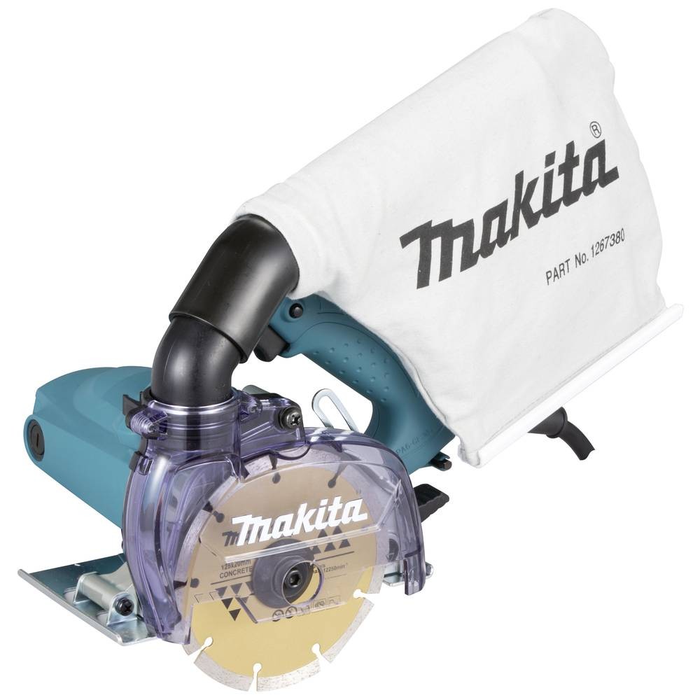 Scie diamant Makita 4100KB pour stopper la poussière de coupe sur brique et faïence 125mm