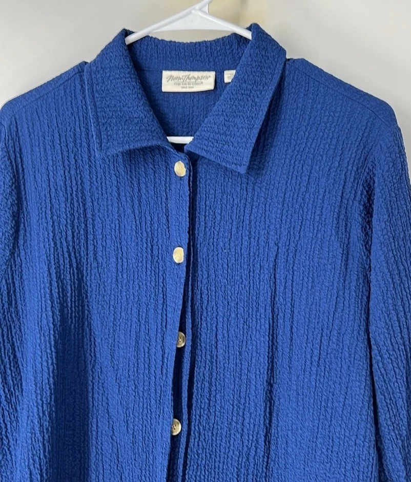 Norm Thompson Mujer Túnica Blusa Abotonada 1X Blusa Manga Larga Cuello Foto 3 de 4