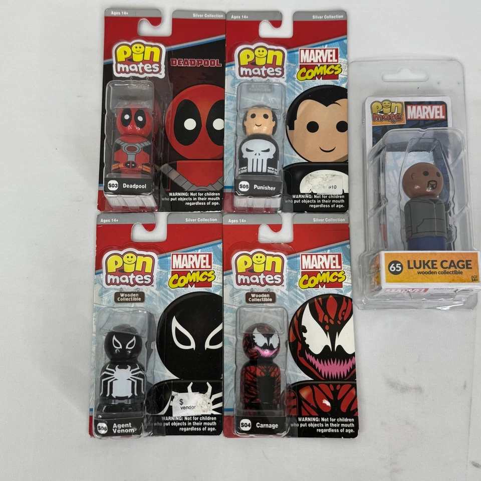 Marvel Pin Mates CARNAGE Luke Cage Deadpool Punisher Venom Madera Coleccionables Foto 3 de 4