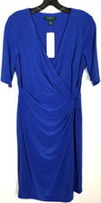 Lauren by Ralph Lauren Women Bodycon Ruched Jersey Dress Sz 10 Blue Short Sleeve