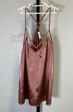 Ekouaer Womens Satin Silk V-Neck Tank Top Coffee Size Medium