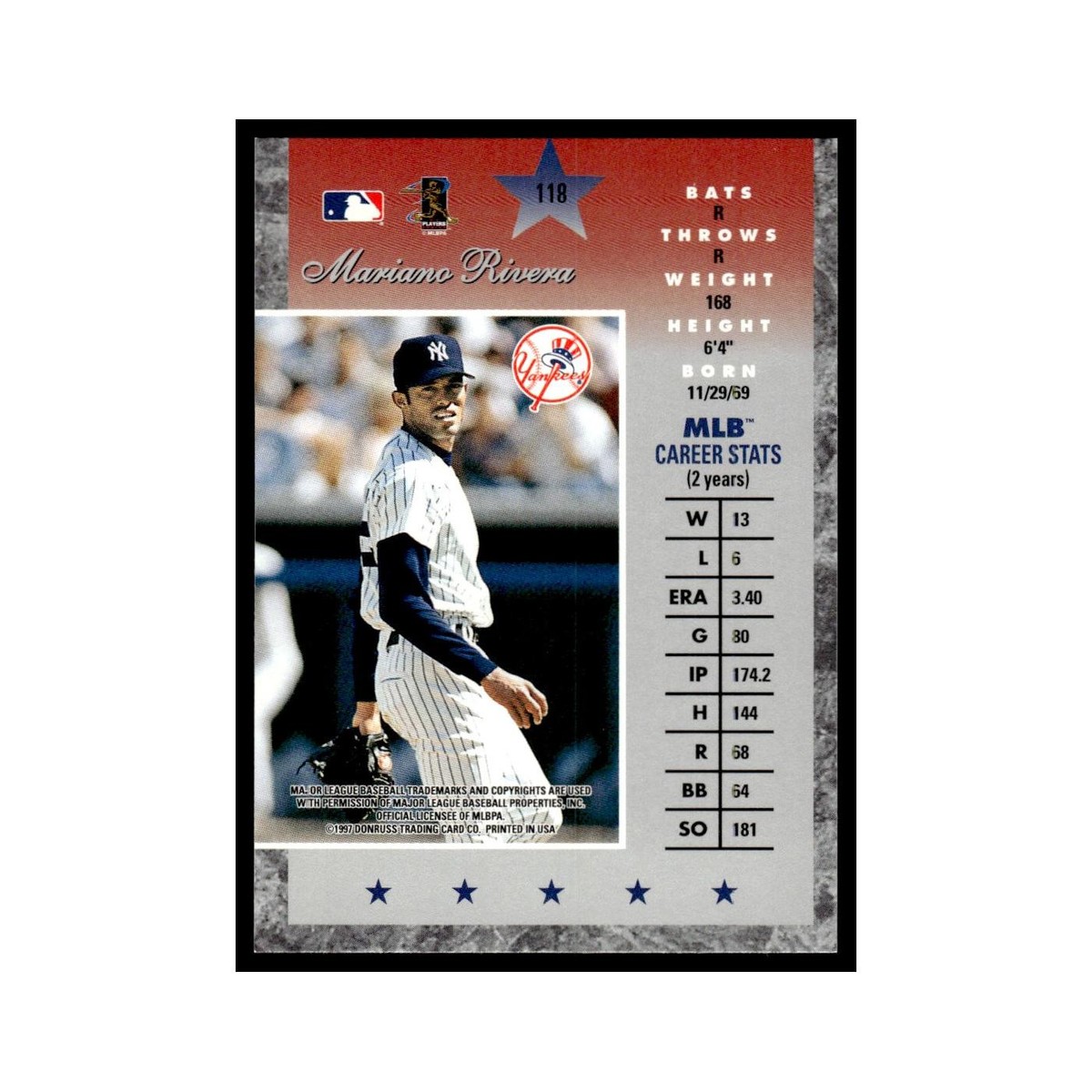 Mariano Rivera 1997 Donruss Elite #118 New York Yankees