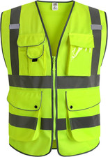 ANSI Class 2 High Visibility Safety Vest 9 Pockets Zipper Front Reflective L