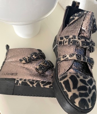 CAFE NOIR super Glitzer Leoprint  Leder Sneaker bitte  ''ansehen''