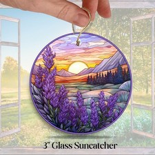 Lavender Field Stained Glass Window Hanging Sun Catcher 94-03