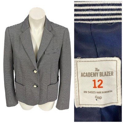 GAP Academy Blazer Womens Sz 12 Black Stripe Jacket Office Corp Career Nautical