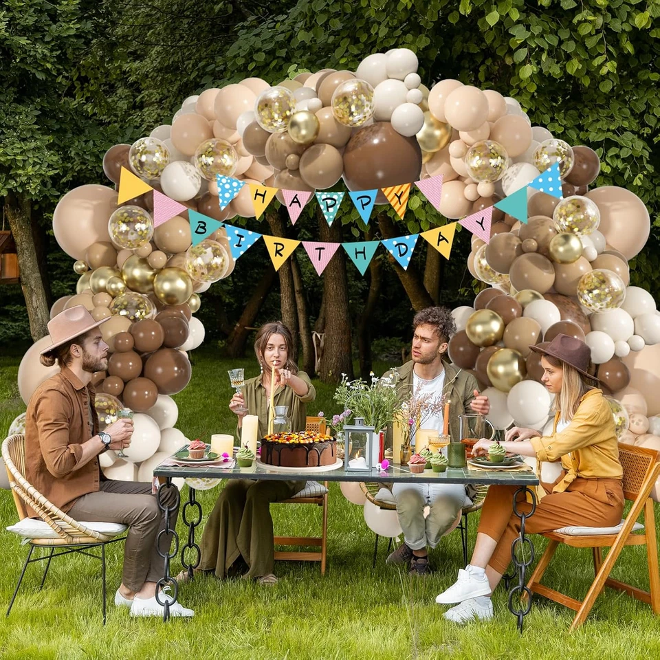 Kit de arco de globo marrón 136 piezas, 18 12 10 5 pulgadas marrón oscuro nude bola de confeti dorado Foto 4 de 4