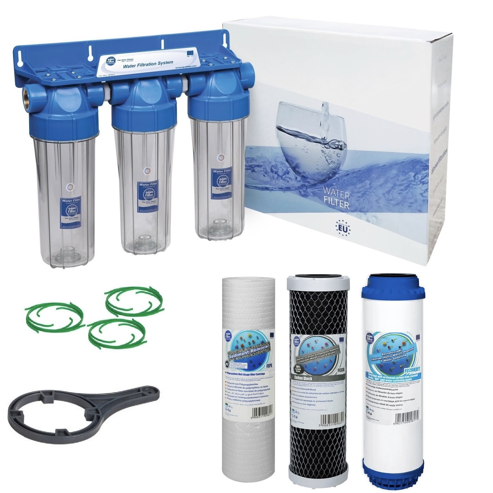Aquafilter 3 Stage 10"" Water Purifier and Dechlorinator Filter Kit 1/2""