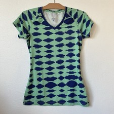 Nike Pro Womens M Tye-Dye V-Neck Active Tee Blue Green Workout Gym Short Sleeve