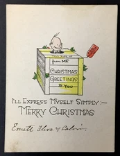 Old Xmas Card I'll Express Myself Simply Merry Christmas Man in a Box Crate