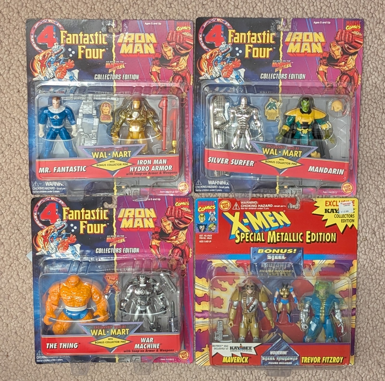 ToyBiz 1995 Mr Fantastic Iron Man Thing Silver Surfer Mandarin Trevor 2-PACK LOT