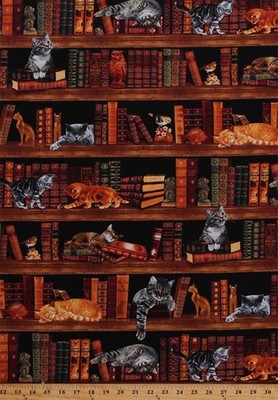 Cotton Cats Library Kittens Kitty Cat Books Fabric Print By the Yard D575.70