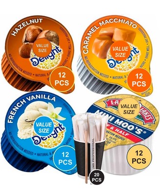 48 Coffee Creamer Singles Pack 4 Flavored Variety International Delight + Gift