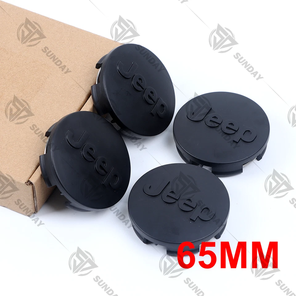 Set of 4 Matte Black 65mm Wheel Center Caps For GrandCherokee Wrangler Compass Foto 3 de 3