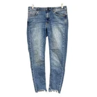 Zara Jeans Womens 10 Blue Mid Rise Skinny Studded Raw Hem Distressed Denim 53226