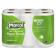Marcal 6181PK 11" x 5.5" 2-Ply Recycled Kitchen Roll Towels - WT (6 RL/PK) New