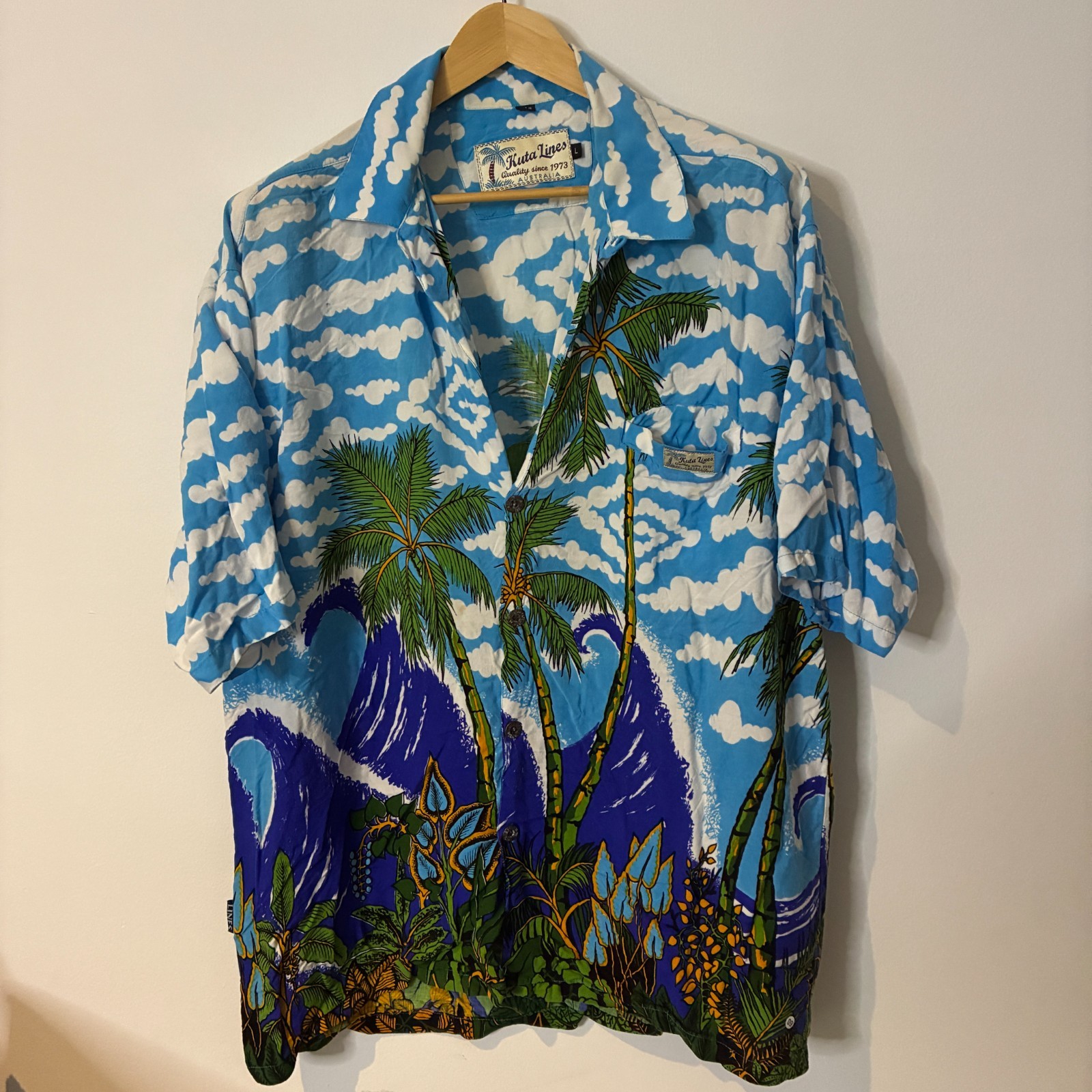 Vintage Kuta Lines Australia Hawaiian Shirt Mens Large Blue Oversized Loud