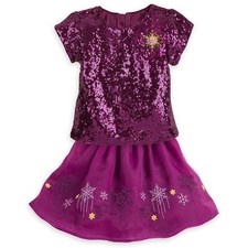Disney Store Frozen Fancy Dress Set for Girls Anna Elsa Purple Sparkle Sequins