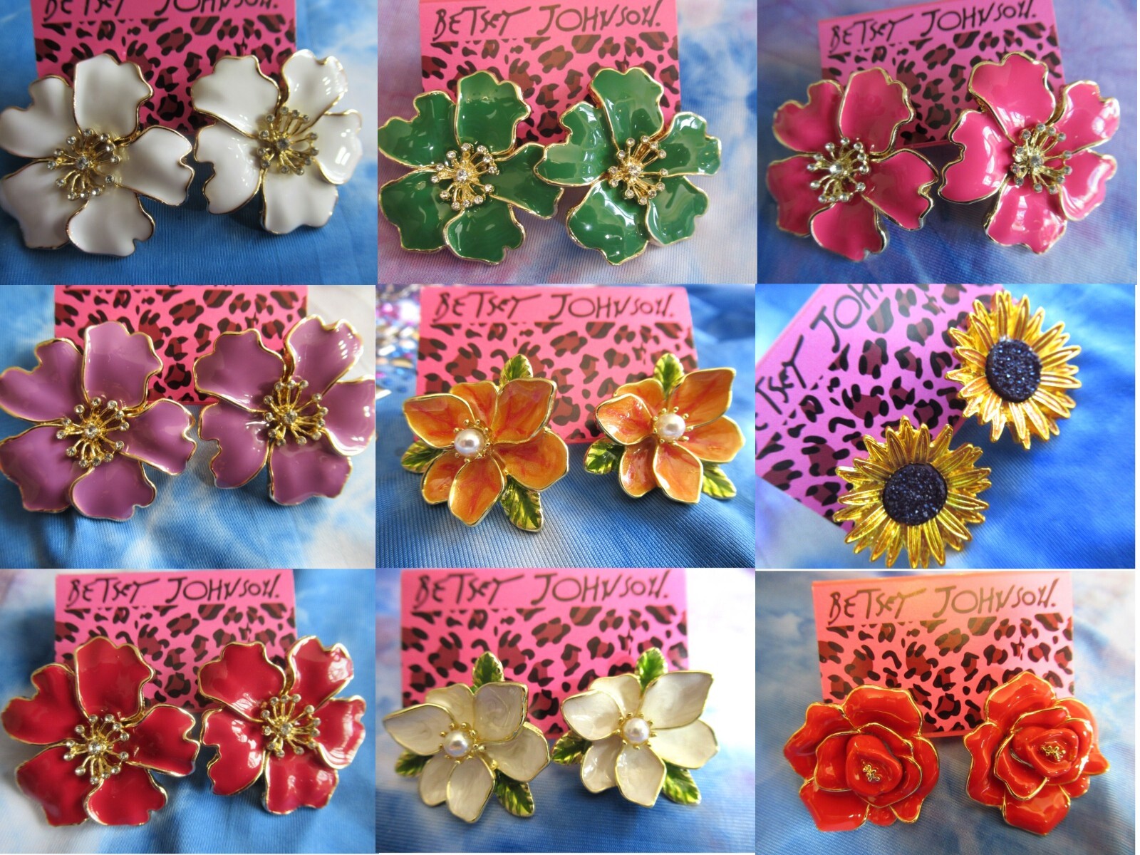 BETSEY JOHNSON FLOWER ENAMEL INSPIRED FLOWER CRYSTAL STUD EARRINGS- YOU CHOOSE