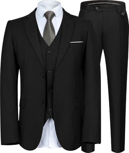 Men's Suits Slim Fit Tuxedo Suit Set 3 Piece 2-Button Solid Prom Wedding Party B