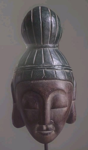 Handgeschnitzte schlafende Buddha-Kopfskulptur aus Holz auf Ständer 21 Zoll hoch - Bild 2 von 5