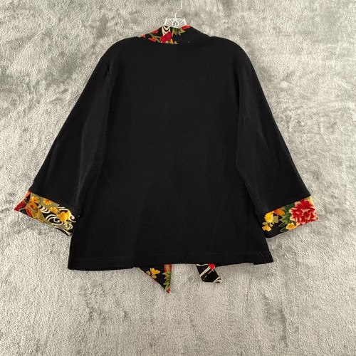 Soft Surroundings Kimono Jacket Womens L Black One Button Floral Asian Trim - Picture 2 of 8