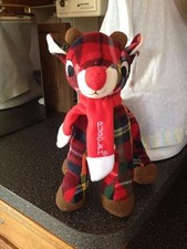 11" PLAID RUDOLPH THE RED NOSE REINDEER w Logo Scarf Soft Plush Very Rare NWT