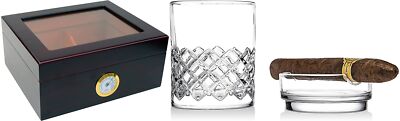 Maypes Cigar Whiskey Glass and Humidor Combo 