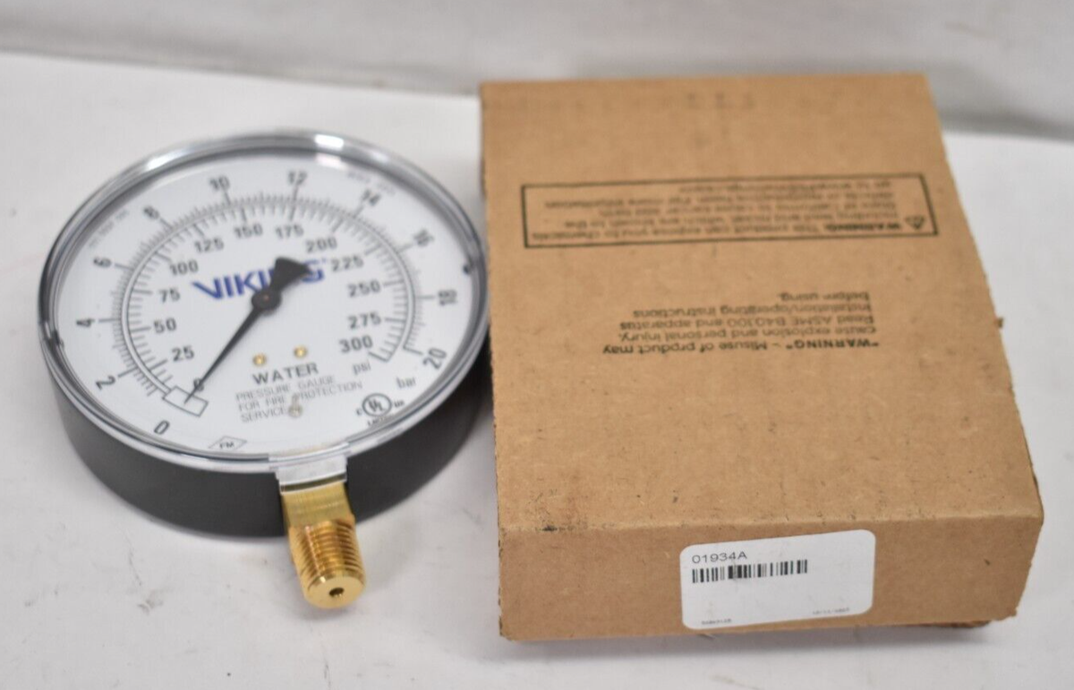 Viking Water Pressure Gauge 01934A Bottom Mounted NPT 0-300 PSI 0
