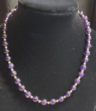 Purple Amethyst Choker Necklace With Gold Accent Beads