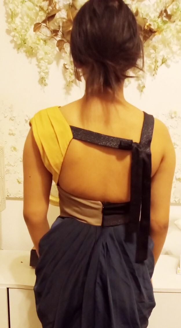 strapless open back dress Brooklynn One-Shoulder Accordion Pleat Dress Black L